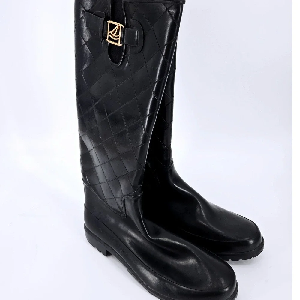 Sperry Top-Sider Pelican III Quilted Black Tall Rain Boots Women's Size 10‎